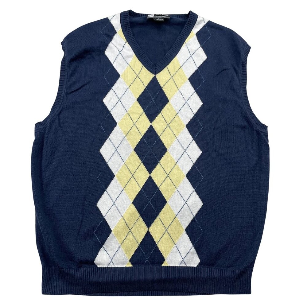 Jos A Bank Sweater Vest Mens Large Navy Leadbetter Golf Argyle Supima VNeck
